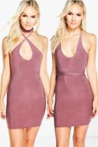 Boohoo Petite Karla Halterneck Plait Detail Midi Dress Mauve