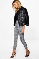 Boohoo Una Dogtooth Check Skinny Stretch Trousers Black