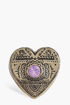 Boohoo Katie Engraved Stone Set Heart Ring