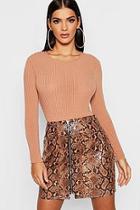 Boohoo Snakeskin Pu Leather Look Zip Front Mini Skirt
