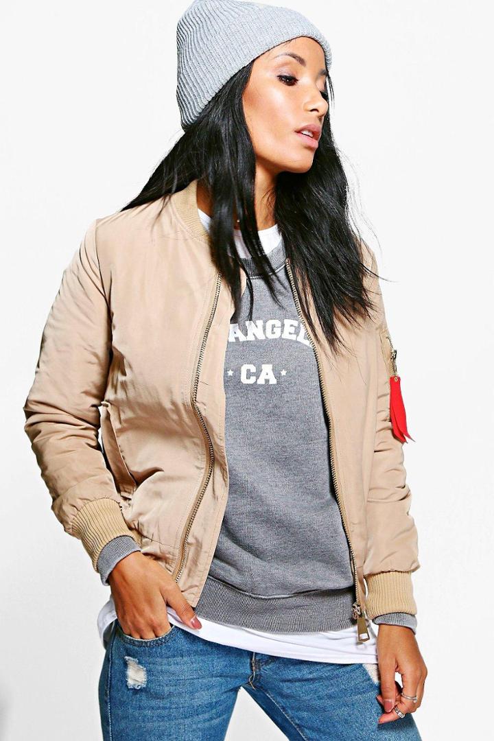 Boohoo Julia Padded Bomber Jacket Mocha