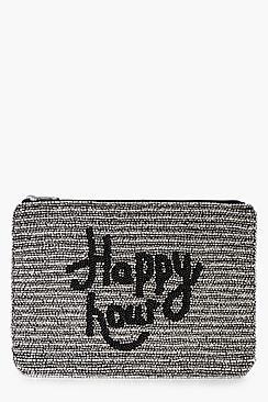 Boohoo Emma Beaded Slogan Clutch Bag
