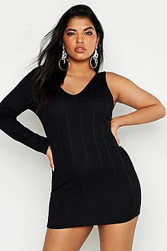Boohoo Plus Bandage Rib Cut Out Bodycon Dress