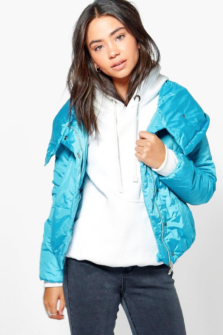 Boohoo Florence Crop Padded Jacket Blue