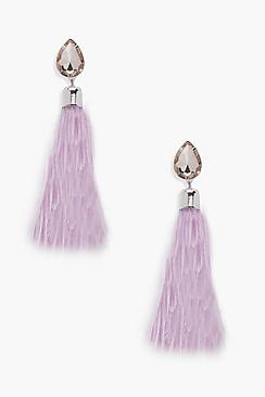 Boohoo Jodie Diamante Stud Marabou Feather Earrings