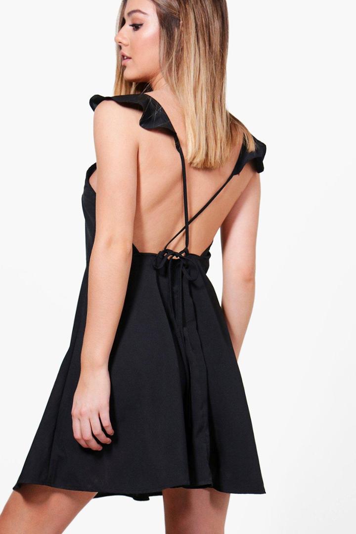Boohoo Petite Hope Open Back Skater Dress Black
