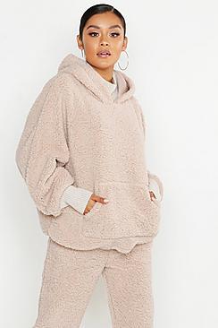 Boohoo Knitted Borg Roll Neck Hoodie