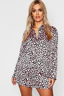 Boohoo Plus Leopard Print Shirt Pyjama Set