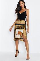 Boohoo Tall Scarf Print Satin Wrap Midi Skirt