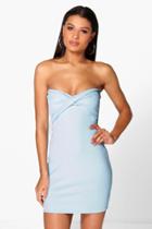 Boohoo Perdita Twist Front Ribbed Bodycon Dress Sky