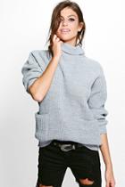 Boohoo Zoe Marl Cowl Neck Pocket Jumper Charcoal