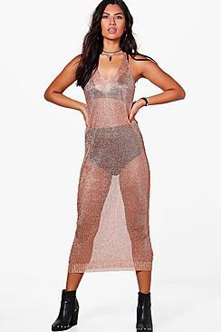 Boohoo Strap Detail Metallic Knit Maxi Dress