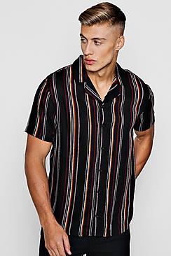 Boohoo Stripe Short Sleeve Viscose Revere Shirt