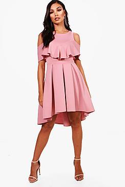 Boohoo Cold Shoulder Full Skater Dress