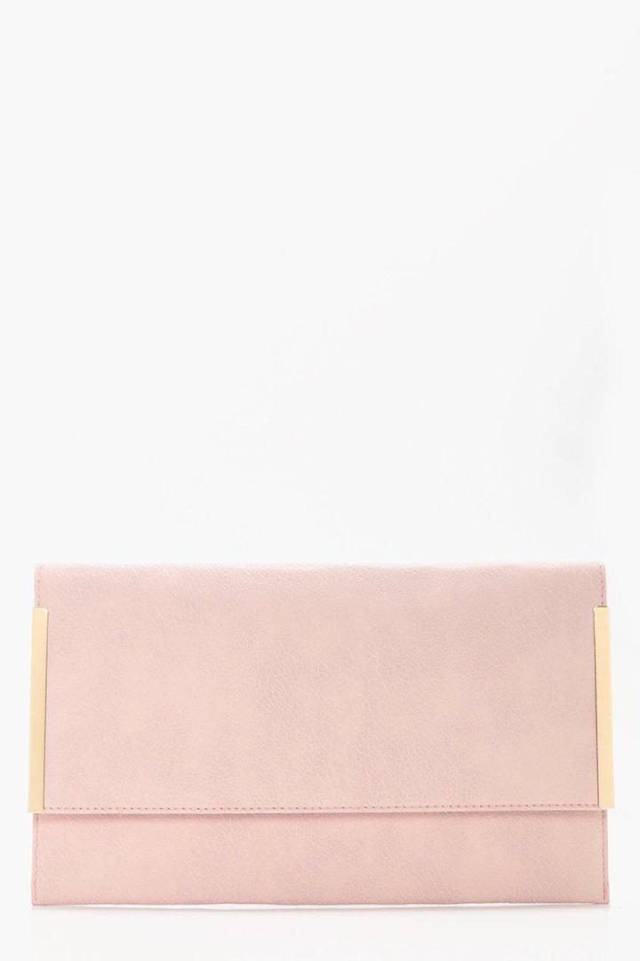 Boohoo Maddison Metal Detail Clutch Bag Nude