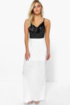 Boohoo Skye Pleated Slinky Maxi Skirt White