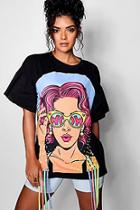 Boohoo Fay Flared Sleeve Face Print Longline T Shirt