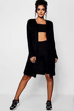 Boohoo Megan Fluffy Eyelash Knit Midi Cardigan