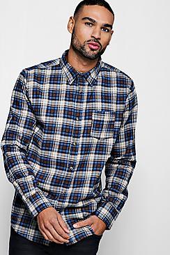 Boohoo Long Sleeve Navy Buffalo Check Shirt