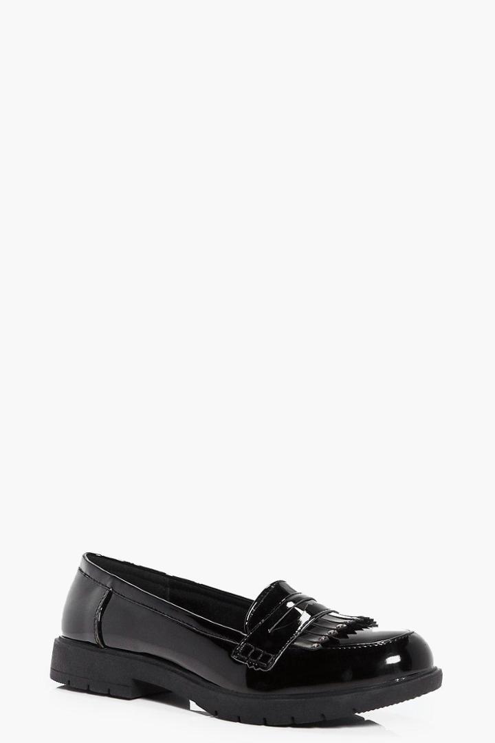 Boohoo Nancy Stud And Fringe Trim Loafer Black