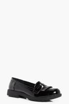 Boohoo Nancy Stud And Fringe Trim Loafer Black