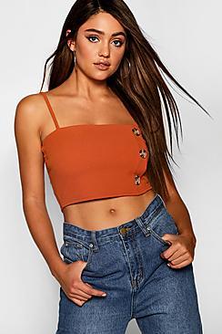 Boohoo Tortoise Shell Button Square Neck Cami