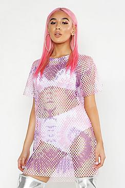 Boohoo Pink Tie Dye Mesh T-shirt Dress