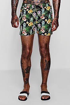 Boohoo Pineapple Floral Print Swim Shorts