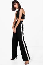 Boohoo Freya Popper Side Crepe Wide Leg Trousers Black