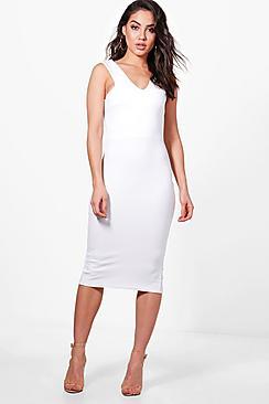 Boohoo Cutaway Neck Midi Bodycon Dress