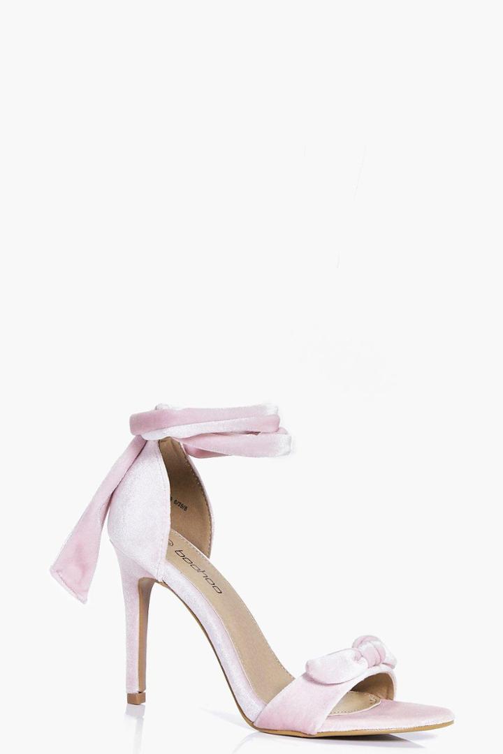 Boohoo Georgina Velvet Bow Two Part Heels Pink