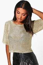 Boohoo Charlotte Short Sleeve Metallic Knit Top
