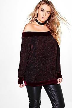 Boohoo Plus Ana Shimmer Slash Neck Jumper