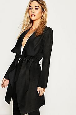 Boohoo Petite Suedette Waterfall Duster Coat