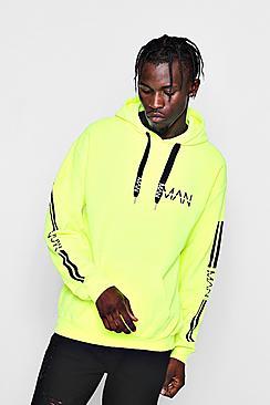 Boohoo Neon Sleeve Printed Hoodie With Man Drawcords