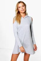 Boohoo Vanessa Hooded Cold Shoulder Lounge Dress Grey