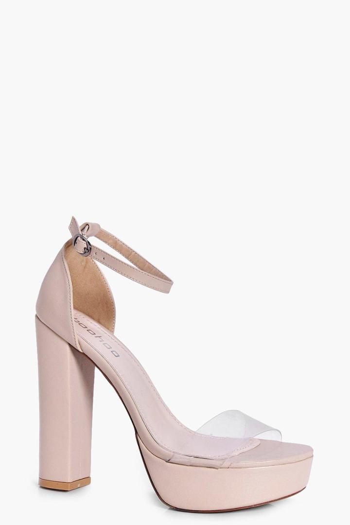 Boohoo Georgia Clear Band Two Part Platform Nude