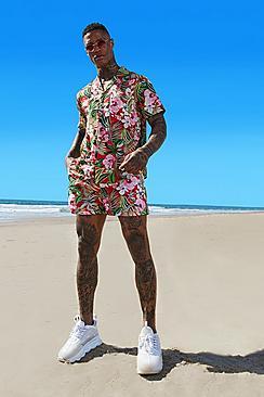 Boohoo Hawaiian Print Shirt & Swim Short Set
