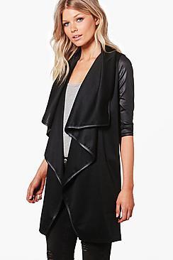Boohoo Petite Malin Contrast Trim Waterfall Duster