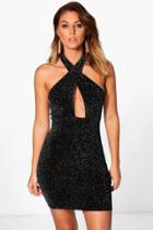 Boohoo Sonya Metallic Cross Front Bodycon Dress Black