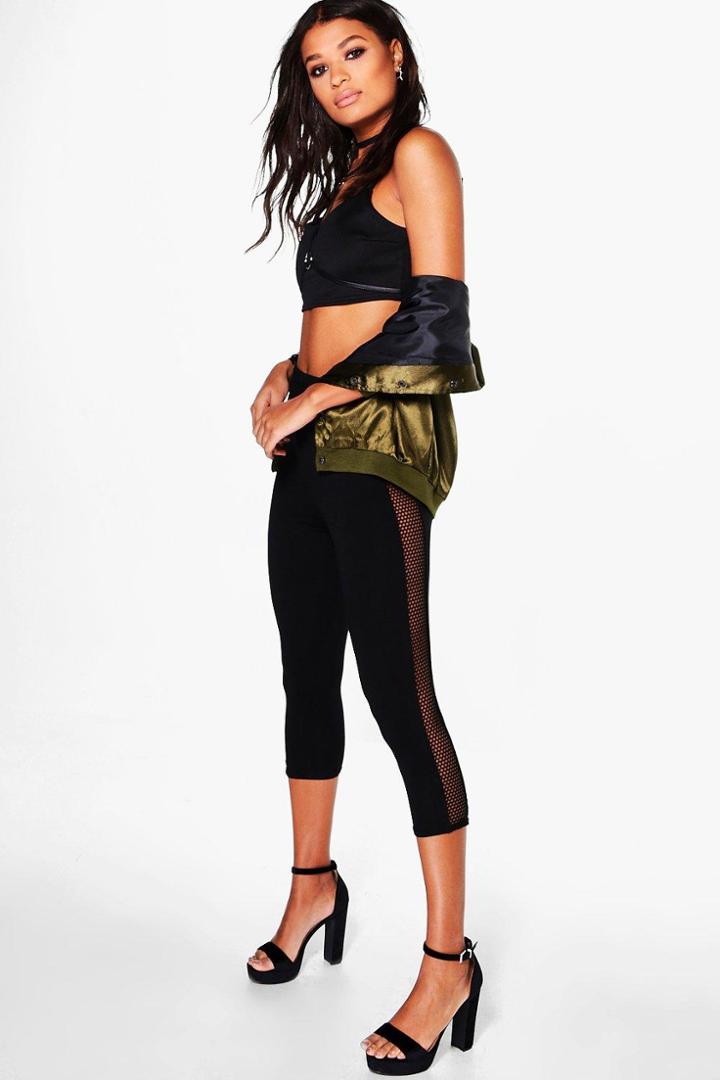 Boohoo Bethan Fishnet Side 3/4 Length Leggings Black