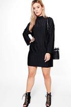 Boohoo Plus Olivia Sheer Stripe High Neck Shift Dress