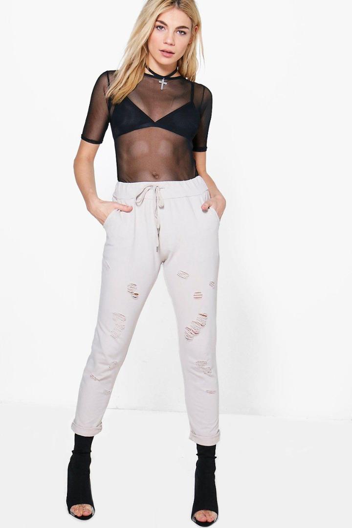 Boohoo Shiloh Distressed Sweat Jogger Stone