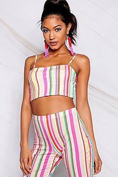 Boohoo Sally Stripe Square Neck Crop Top