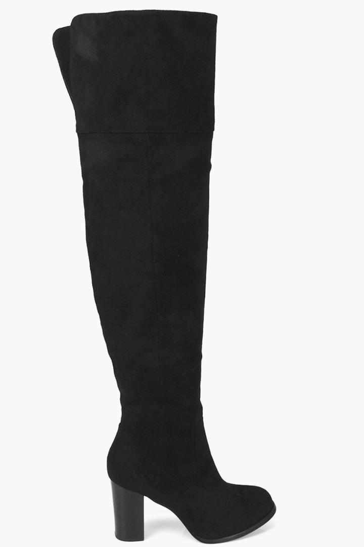 Boohoo Abigail Over Knee Heeled Boot Black