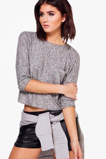 Boohoo Ragen Oversized Rib Pocket Top Grey