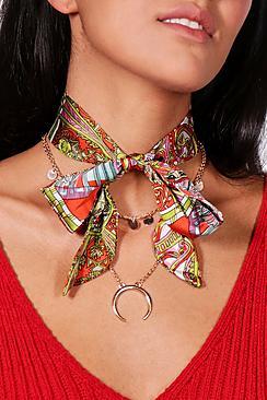 Boohoo Hollie Scarf Tie Annd Layered Chain Choker