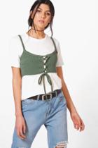 Boohoo Jessica Corset Rib Knit Top Sage