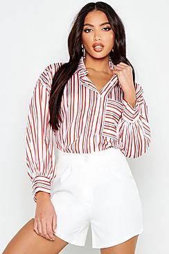 Boohoo Satin Stripe Pocket Oversized Shirt