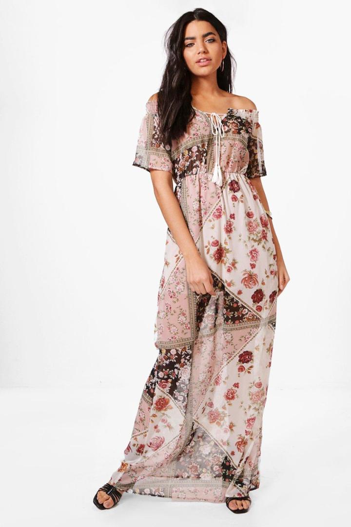 Boohoo Dana Mixed Floral Print Maxi Dress Pink